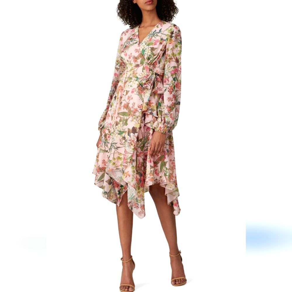 Jay Godfrey Eldon Pink Floral Midi Dress Size 2